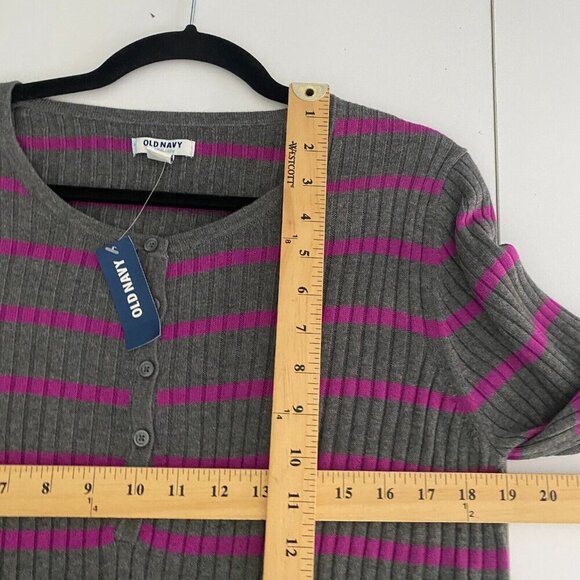 Old Navy Gray Purple Striped Long Sleeve Ribbed Henley Sweater Size XL - Picture 8 of 10